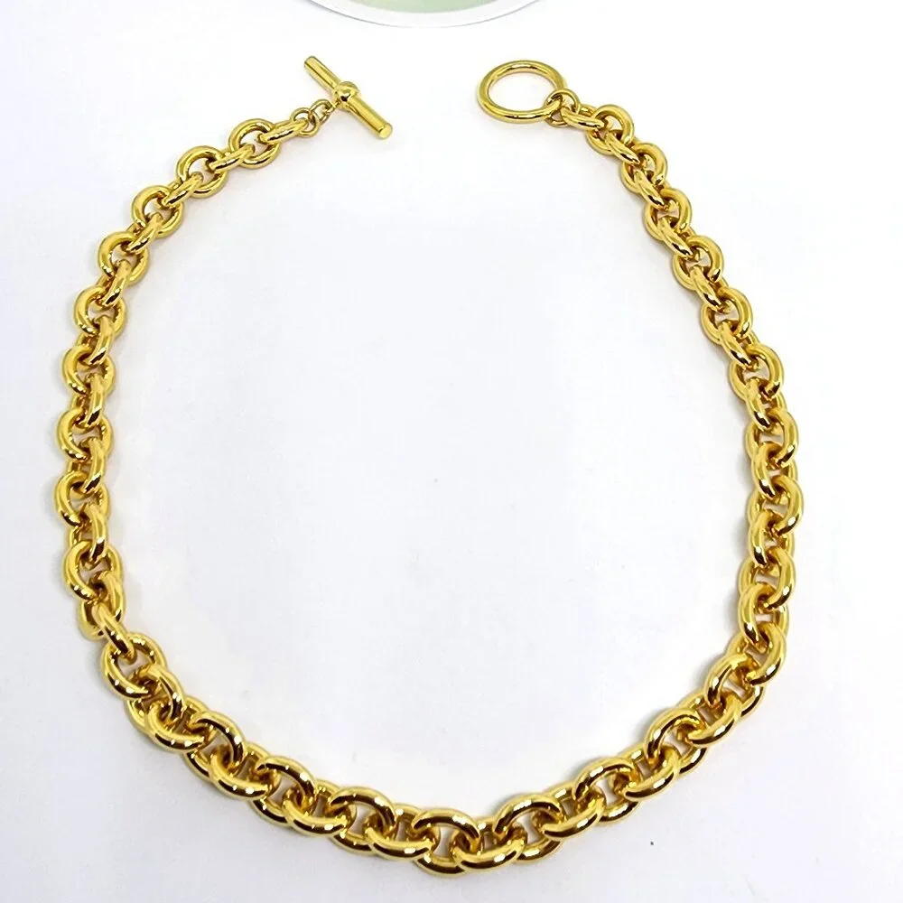 Mid Century Modern Heavy Gold Plate Cable Chain Toggle Clasp 13.5